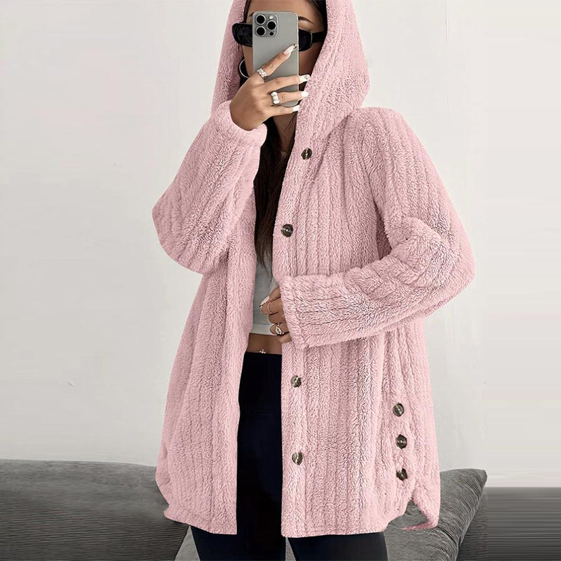 Women’s Lightweight Plush Hooded Jacket, Warm Mid-Length Teddy Bear Cardigan 🧥
