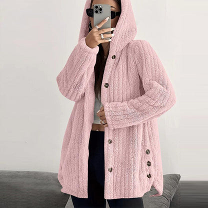 Women’s Lightweight Plush Hooded Jacket, Warm Mid-Length Teddy Bear Cardigan 🧥