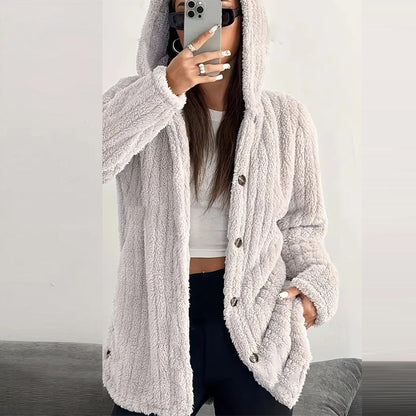 Women’s Lightweight Plush Hooded Jacket, Warm Mid-Length Teddy Bear Cardigan 🧥