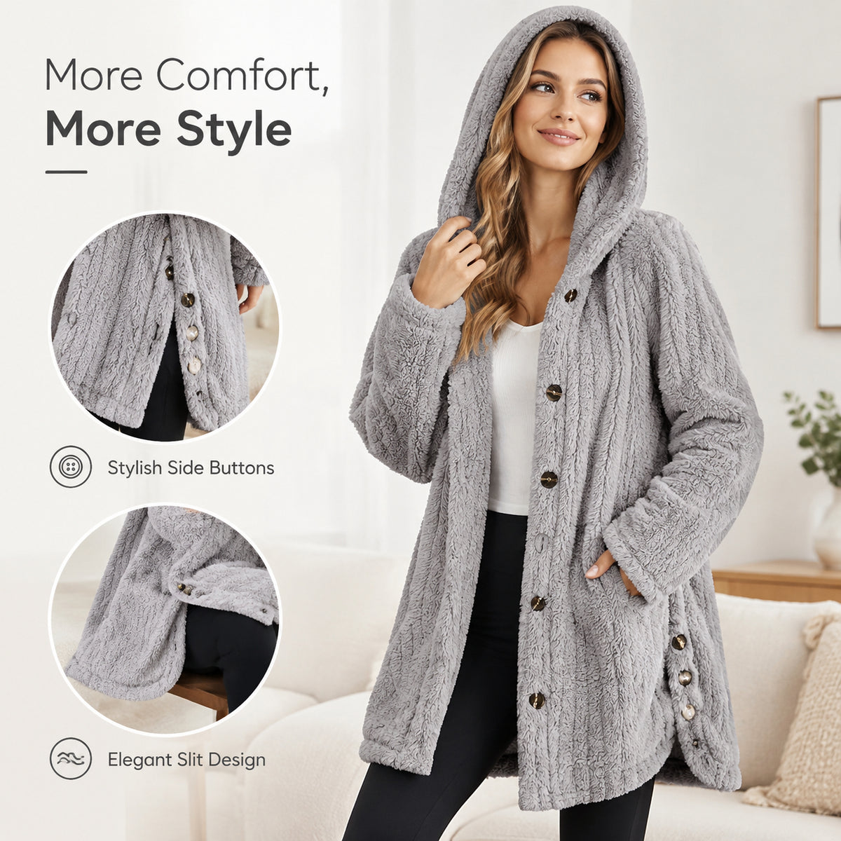 Women’s Lightweight Plush Hooded Jacket, Warm Mid-Length Teddy Bear Cardigan 🧥