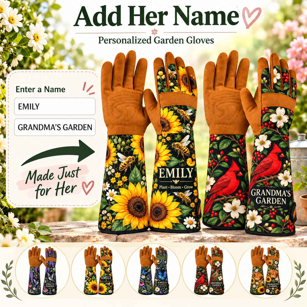🌿 Personalized Long Cuff Garden Gloves