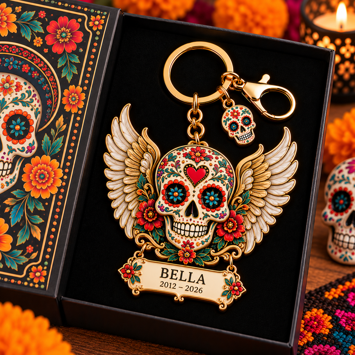 💀 Personalized Día de los Muertos Memorial Keychain