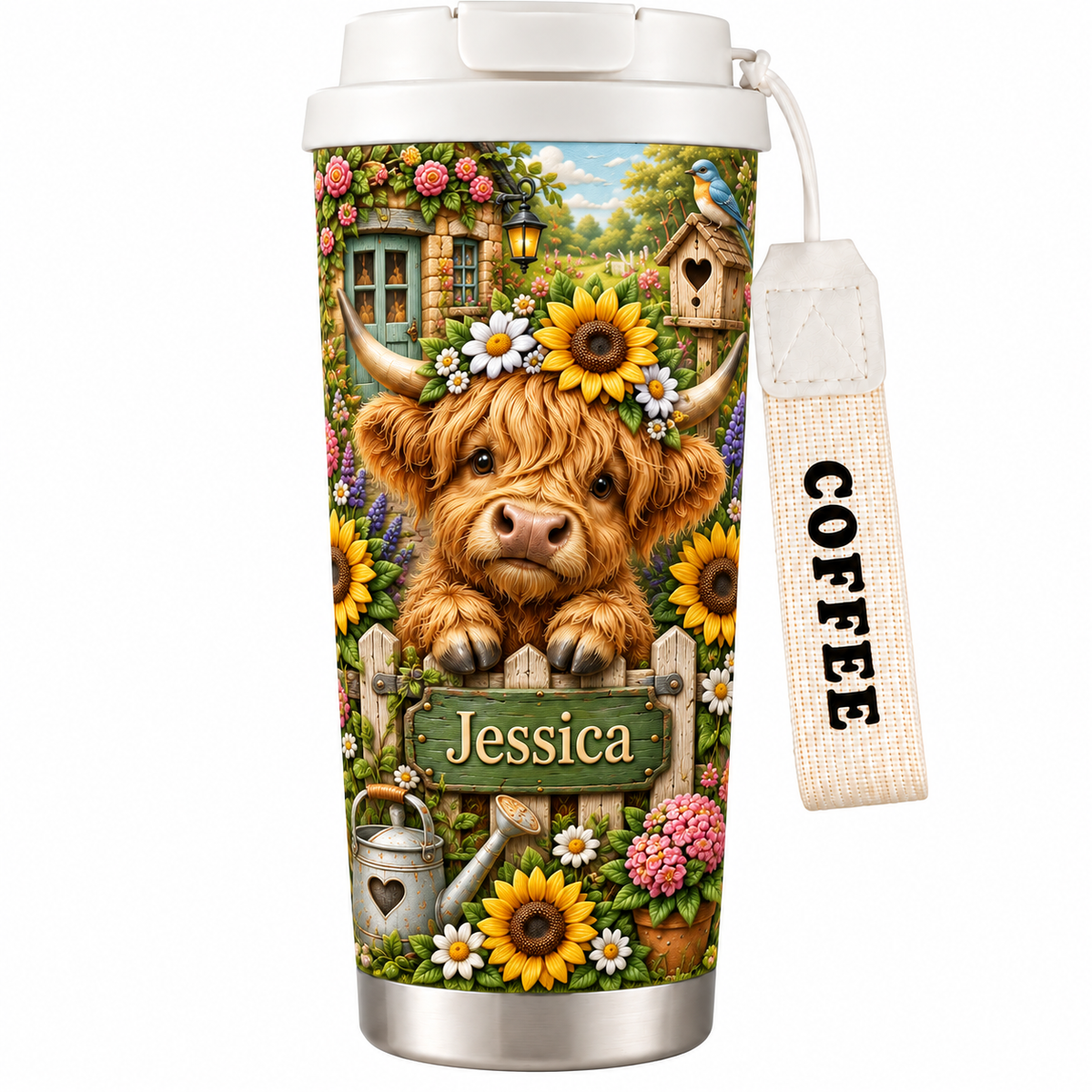🌻 Personalized Highland Cow Garden Tumbler With Name