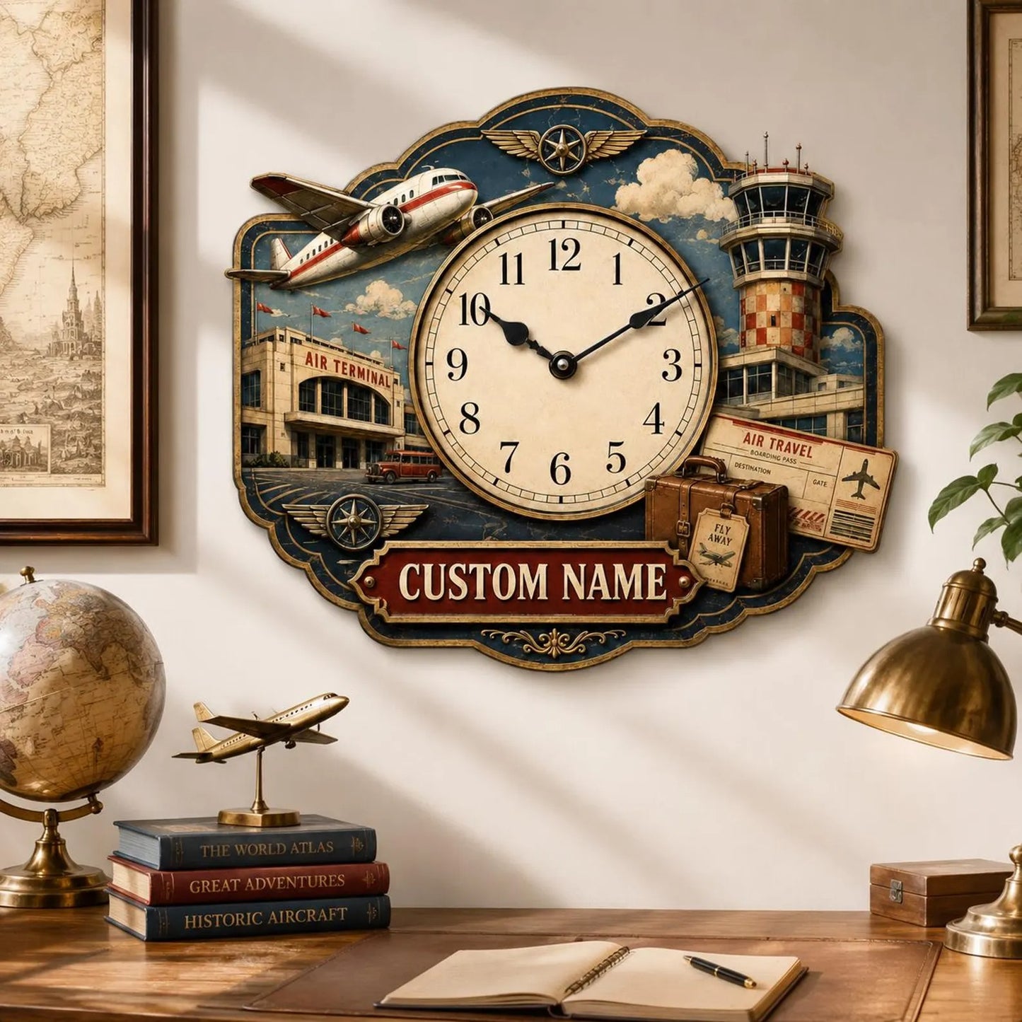 For the Man Who Loves to Travel – Personalized Aviation Wall Clock
