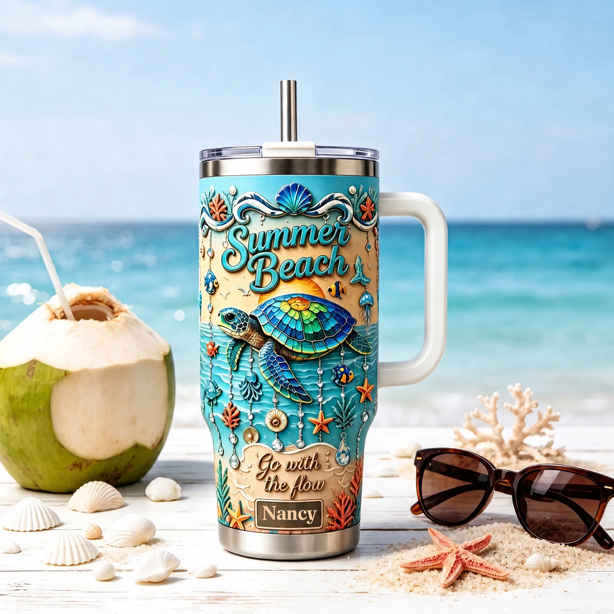 🏖️Personalized Sea Turtle Ocean Tumbler With Name🌴🌊