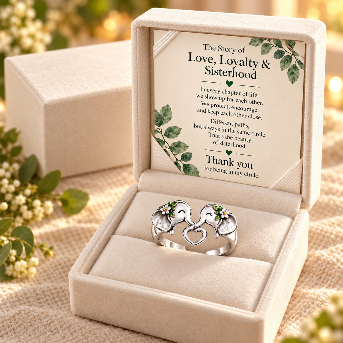🐘 Elephant Heart Ring – Meaningful Sisterhood & Best Friend Gift with Message Card