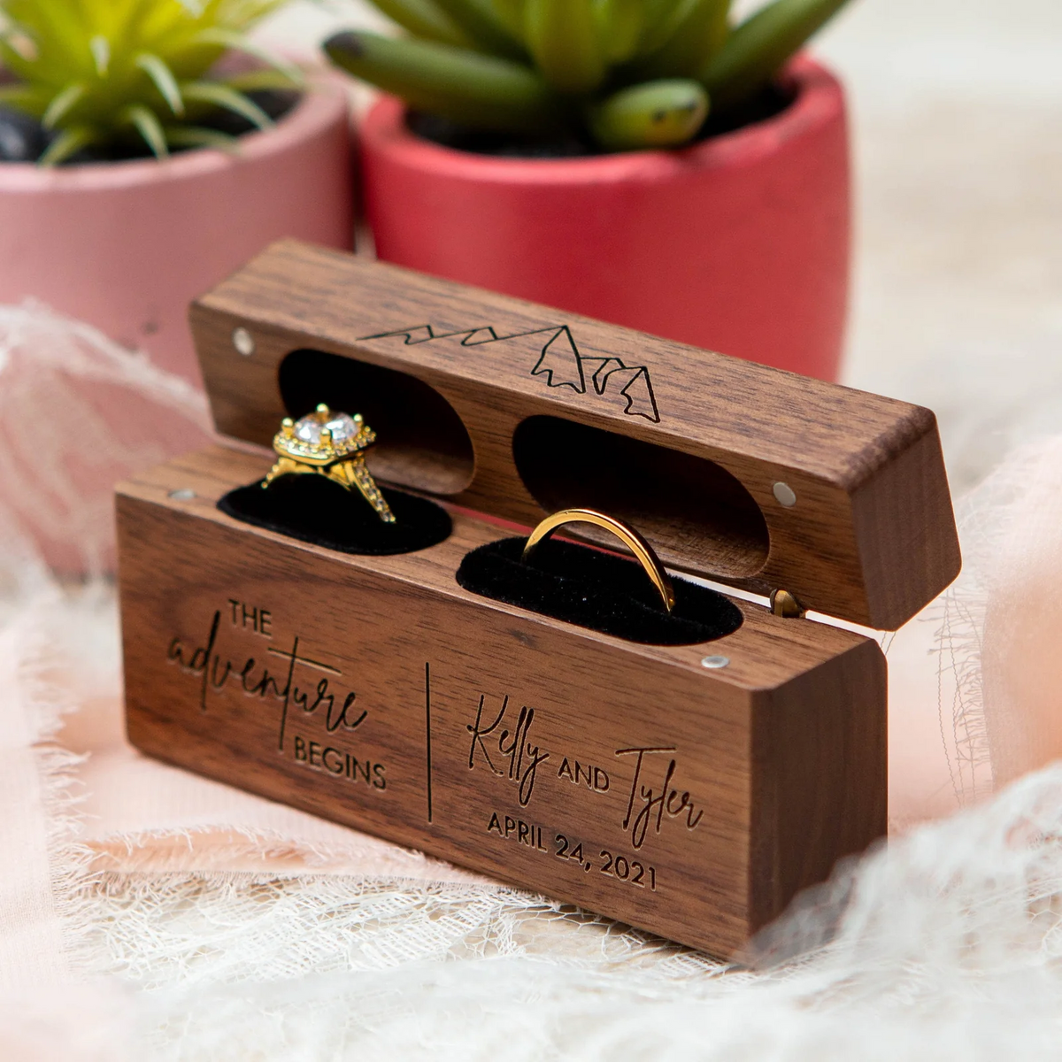 Wide Double Ring Box, Unique Proposal Gift for Her