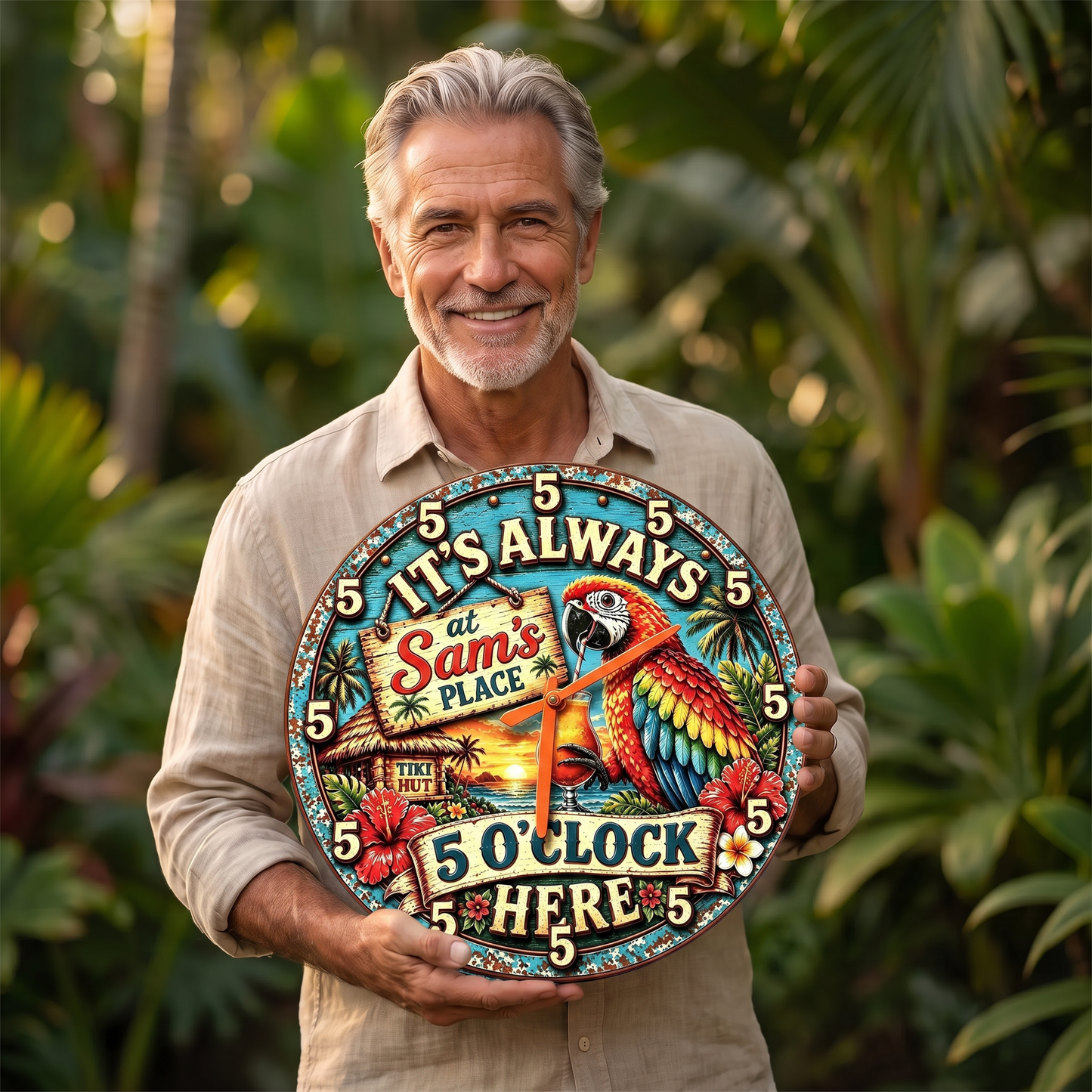 Personalized Tiki Bar Clock – It’s Always 5 O’Clock at Your Place 🍹