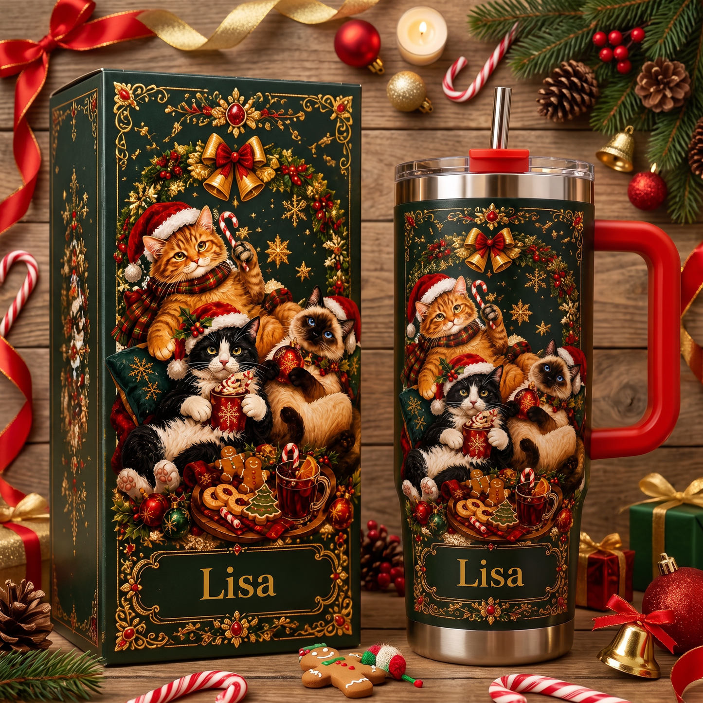 Custom Christmas Cat Tumbler Gift For Cat Lovers