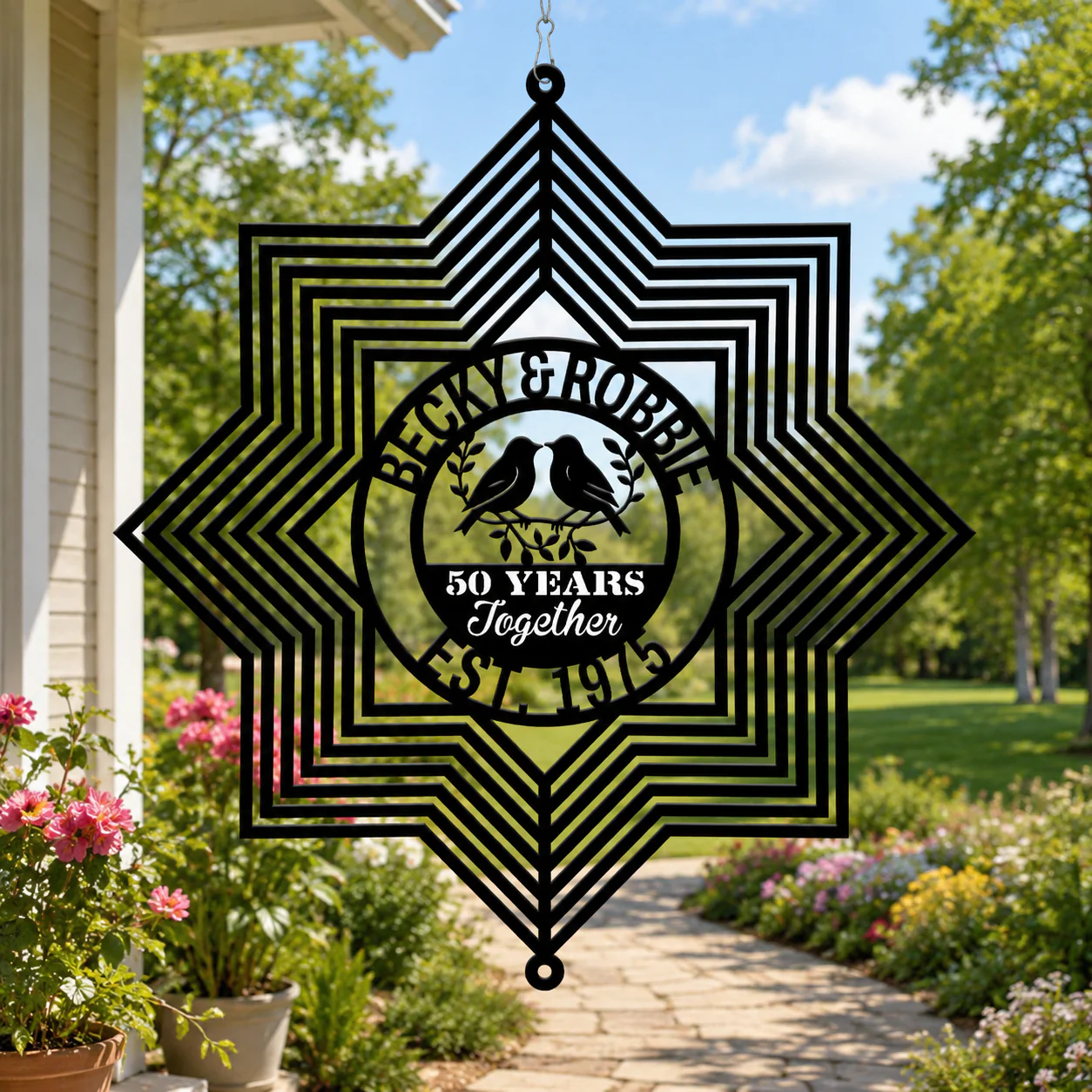 Personalized 50th Anniversary Wind Spinner – Custom Names & Year Gift for Him & Her