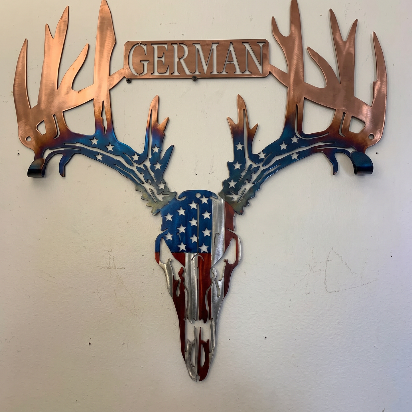 Personalized American Flag Deer Skull Bow Rack