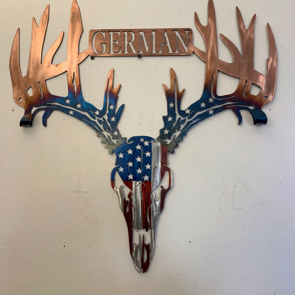 Personalized American Flag Deer Skull Bow Rack
