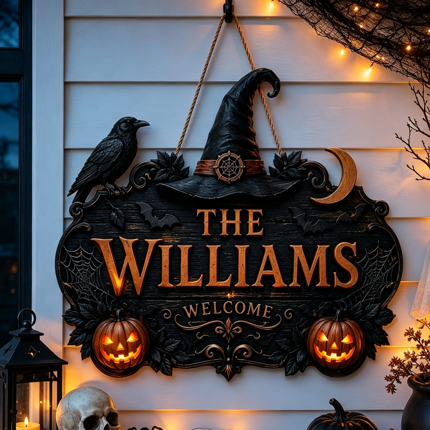 Custom Family Name Gothic Halloween Door Hanger