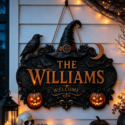Custom Family Name Gothic Halloween Door Hanger