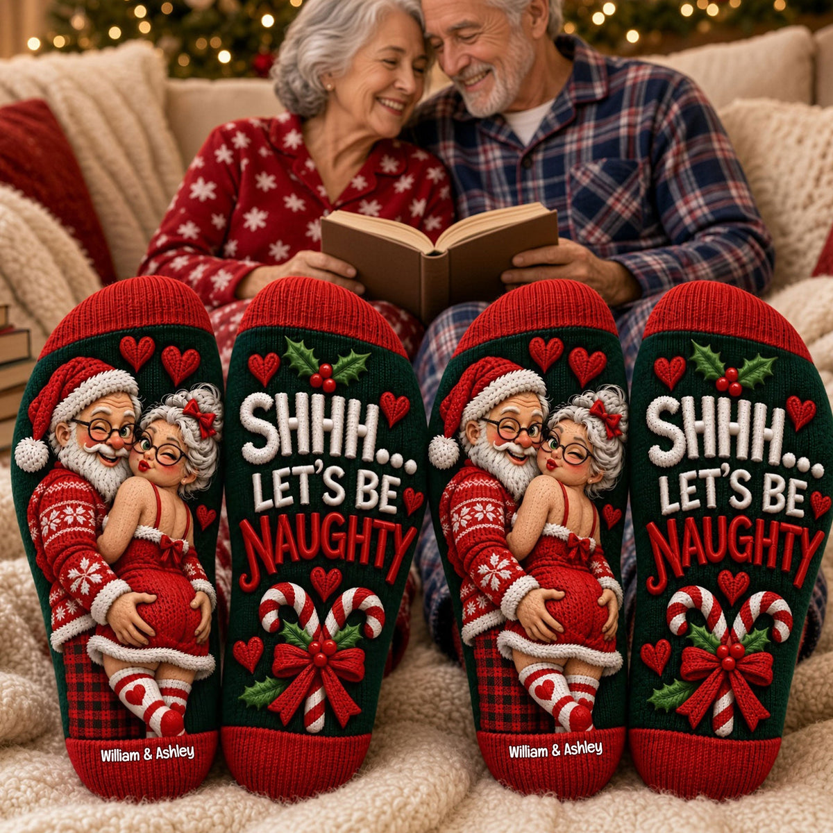 🎄 Personalized Naughty Christmas Couple Socks