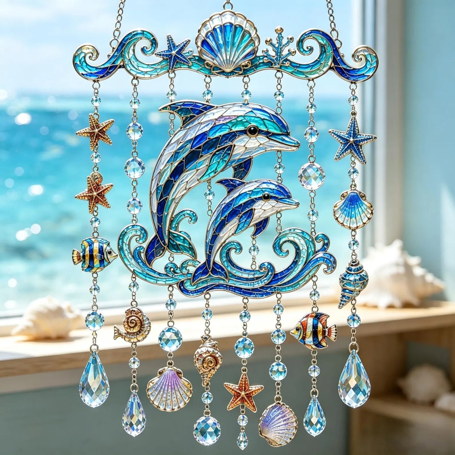 Ocean-Themed Crystal Wind Chime – 🌊 Bring the Sparkle of the Ocean to Your Garden