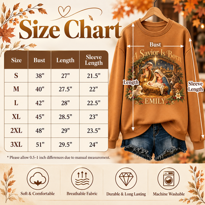 ✨ Personalized A Savior Is Born Nativity Sweatshirt
