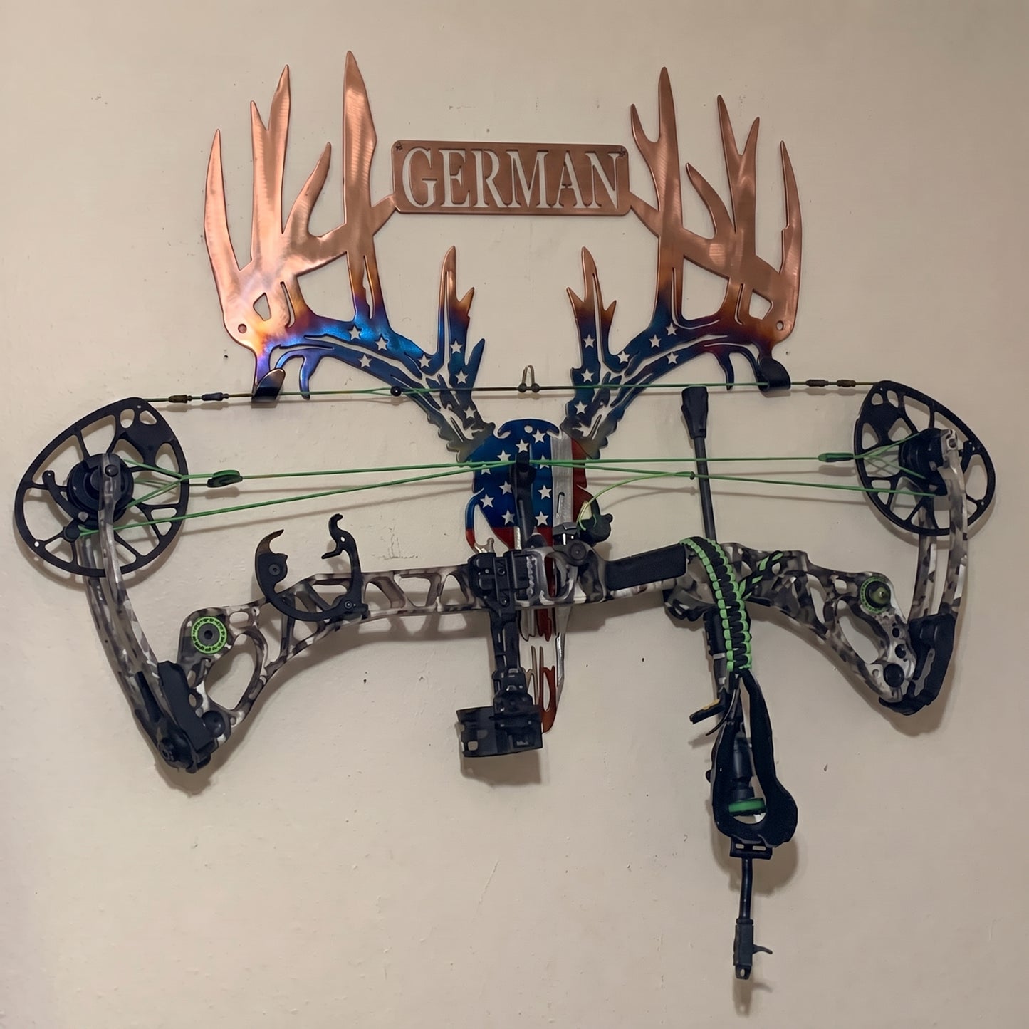 Personalized American Flag Deer Skull Bow Rack