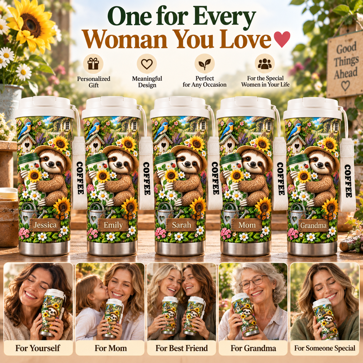 🌻 Personalized Sloth Garden Tumbler With Name