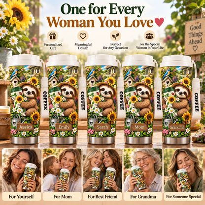🌻 Personalized Sloth Garden Tumbler With Name