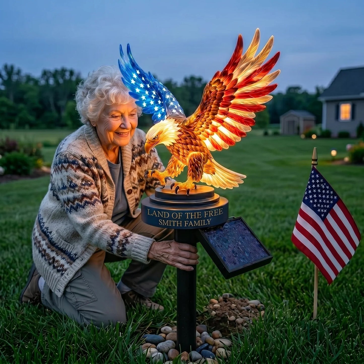 🦅 Personalized Solar Eagle Garden Light