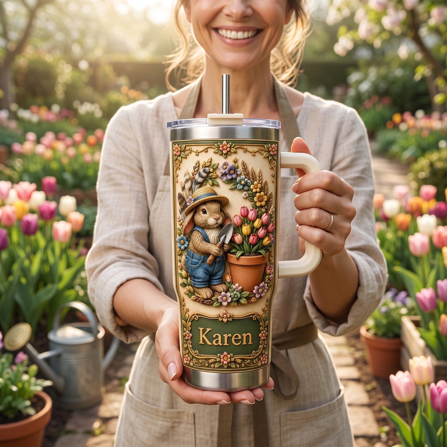 Personalized Gardening Bunny Tumbler with Name