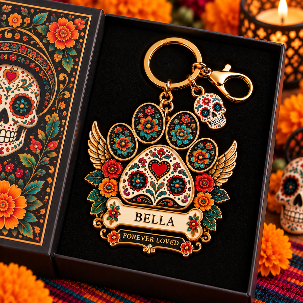 💀 Personalized Día de los Muertos Memorial Keychain