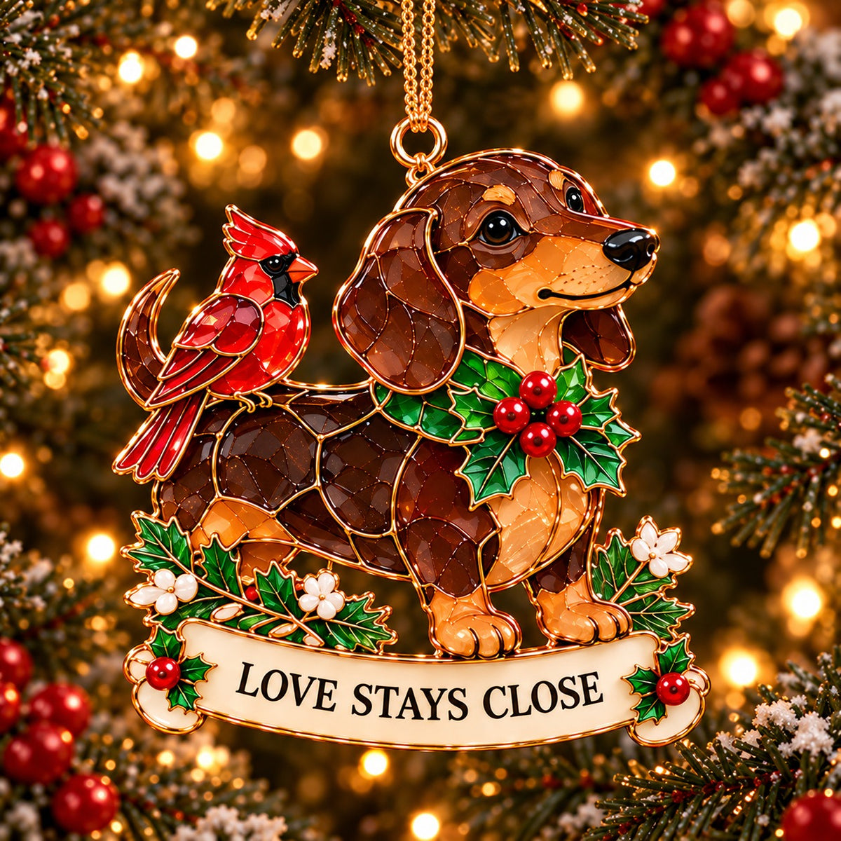 🐾🎄 Dachshund Christmas Ornaments Set of 6 - Stained Glass Style
