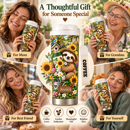 🌻 Personalized Sloth Garden Tumbler With Name