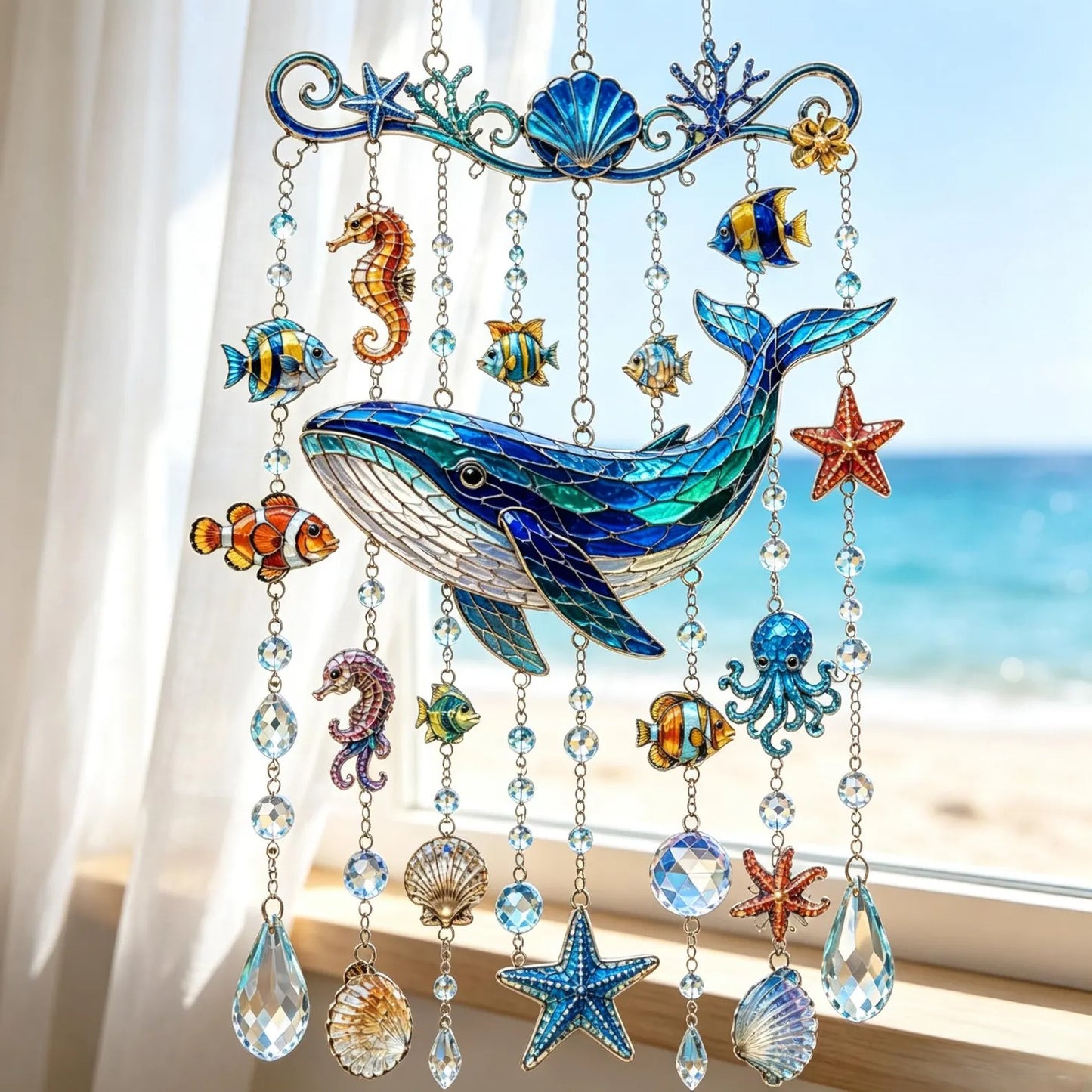 Ocean-Themed Crystal Wind Chime – 🌊 Bring the Sparkle of the Ocean to Your Garden
