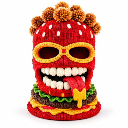 🍔🏂 3D Burger Monster Knit Ski Mask❄️