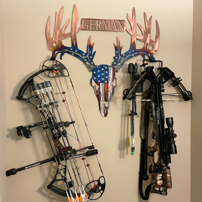 Personalized American Flag Deer Skull Bow Rack