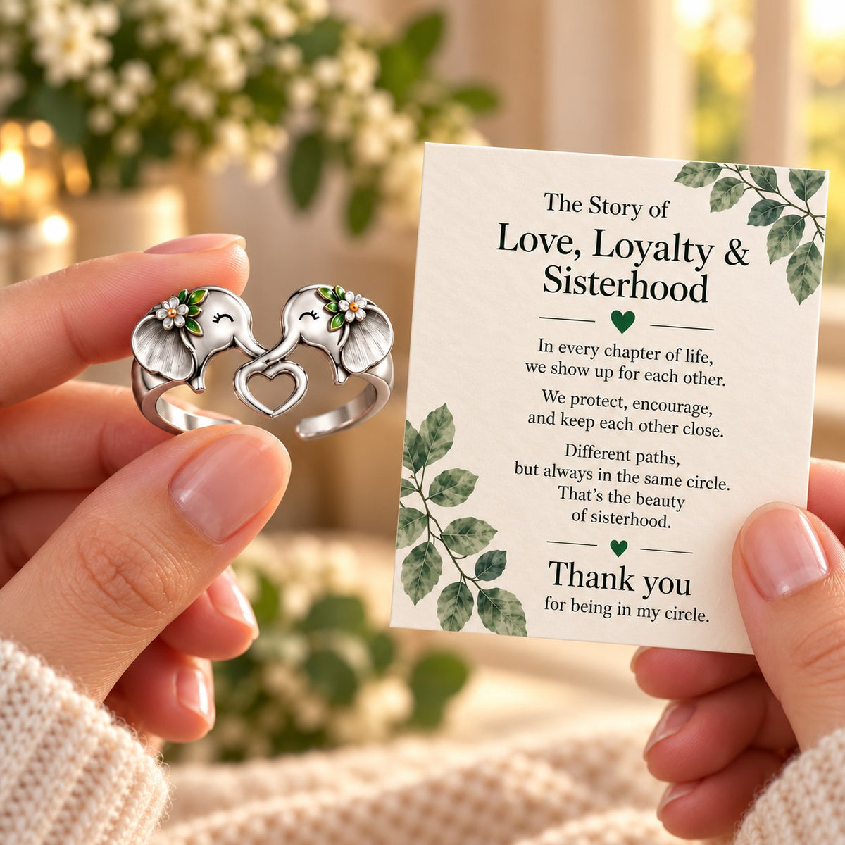 🐘 Elephant Heart Ring – Meaningful Sisterhood & Best Friend Gift with Message Card