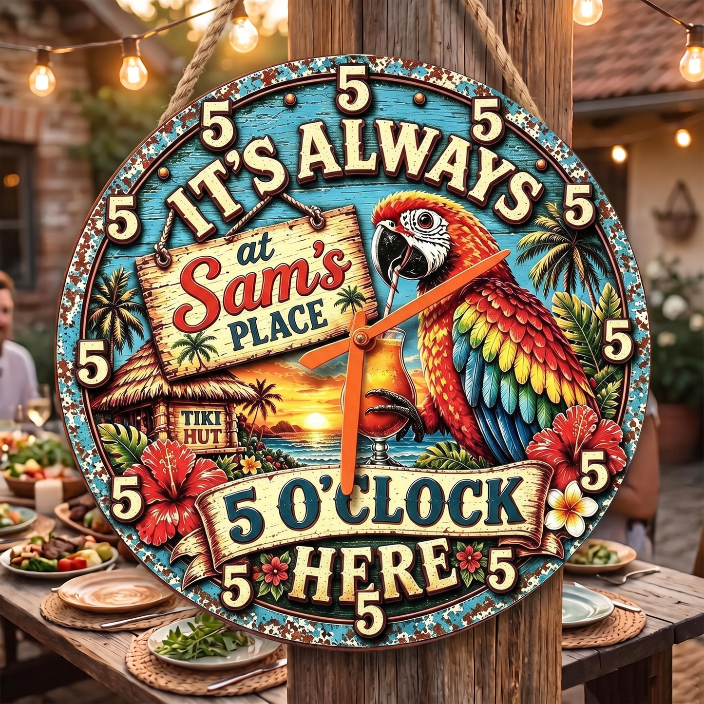 Personalized Tiki Bar Clock – It’s Always 5 O’Clock at Your Place 🍹