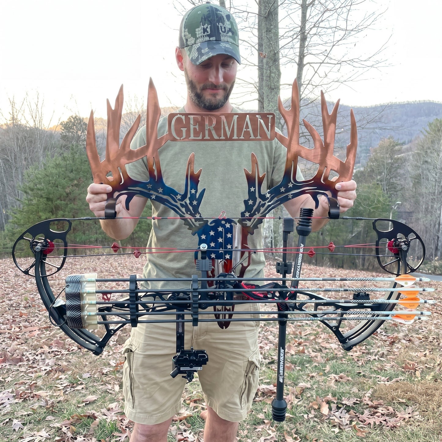 Personalized American Flag Deer Skull Bow Rack