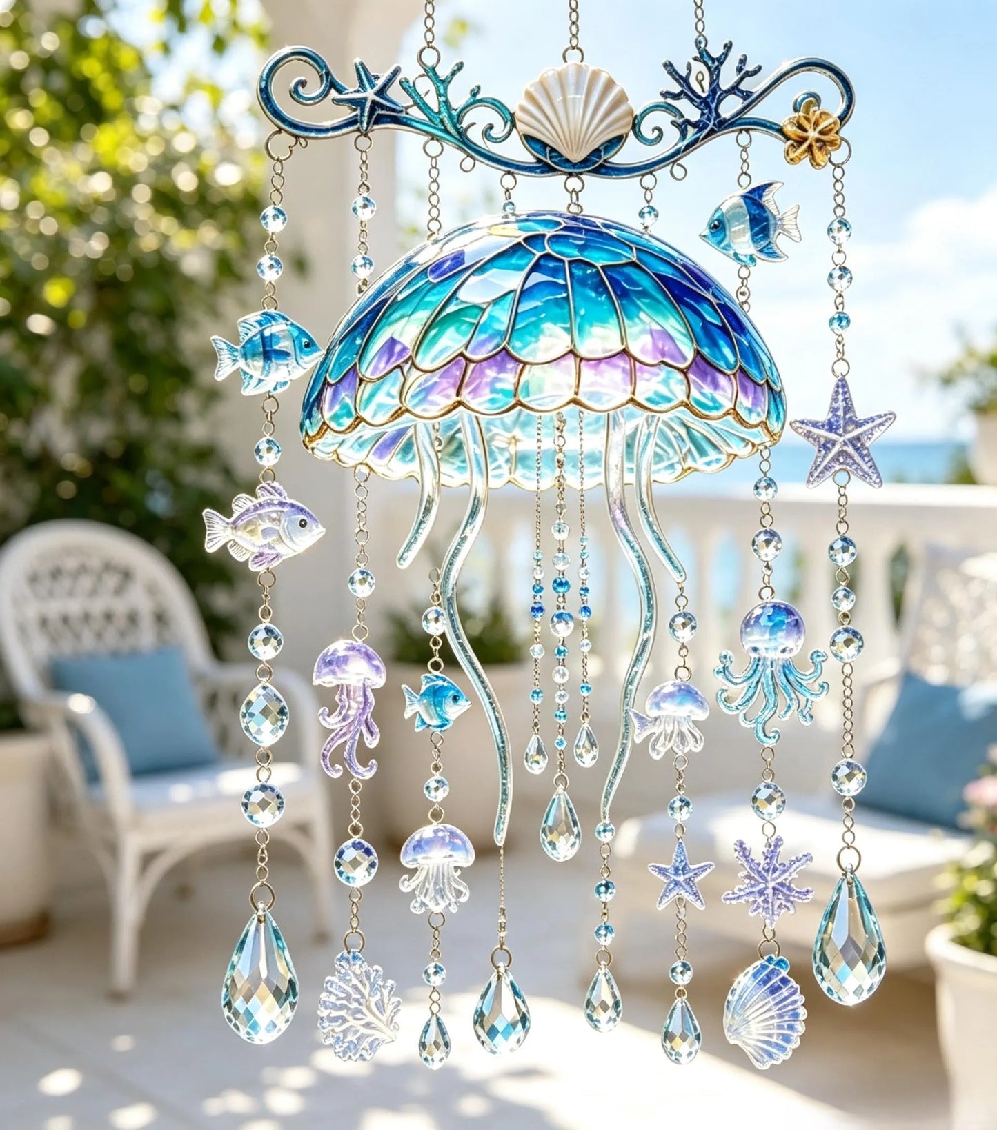 Ocean-Themed Crystal Wind Chime – 🌊 Bring the Sparkle of the Ocean to Your Garden