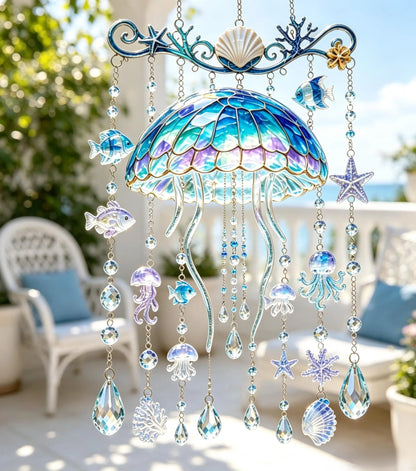 Ocean-Themed Crystal Wind Chime – 🌊 Bring the Sparkle of the Ocean to Your Garden