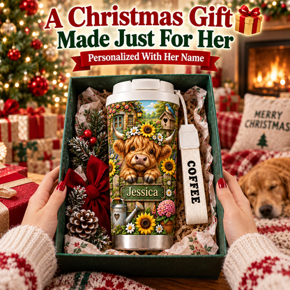 🌻 Personalized Highland Cow Garden Tumbler With Name