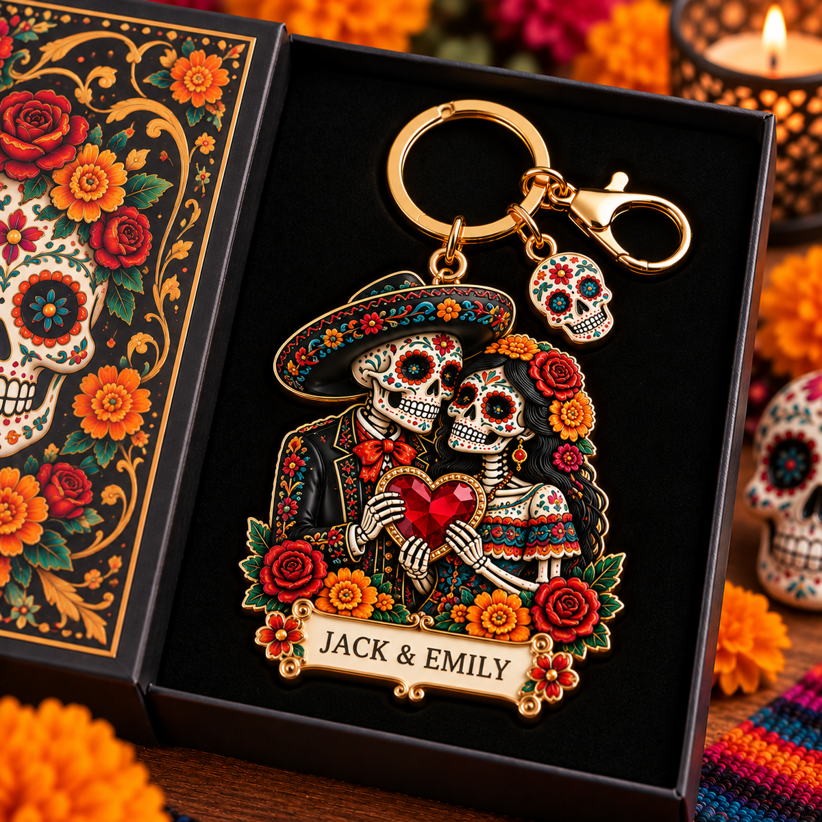 💀 Personalized Día de los Muertos Memorial Keychain