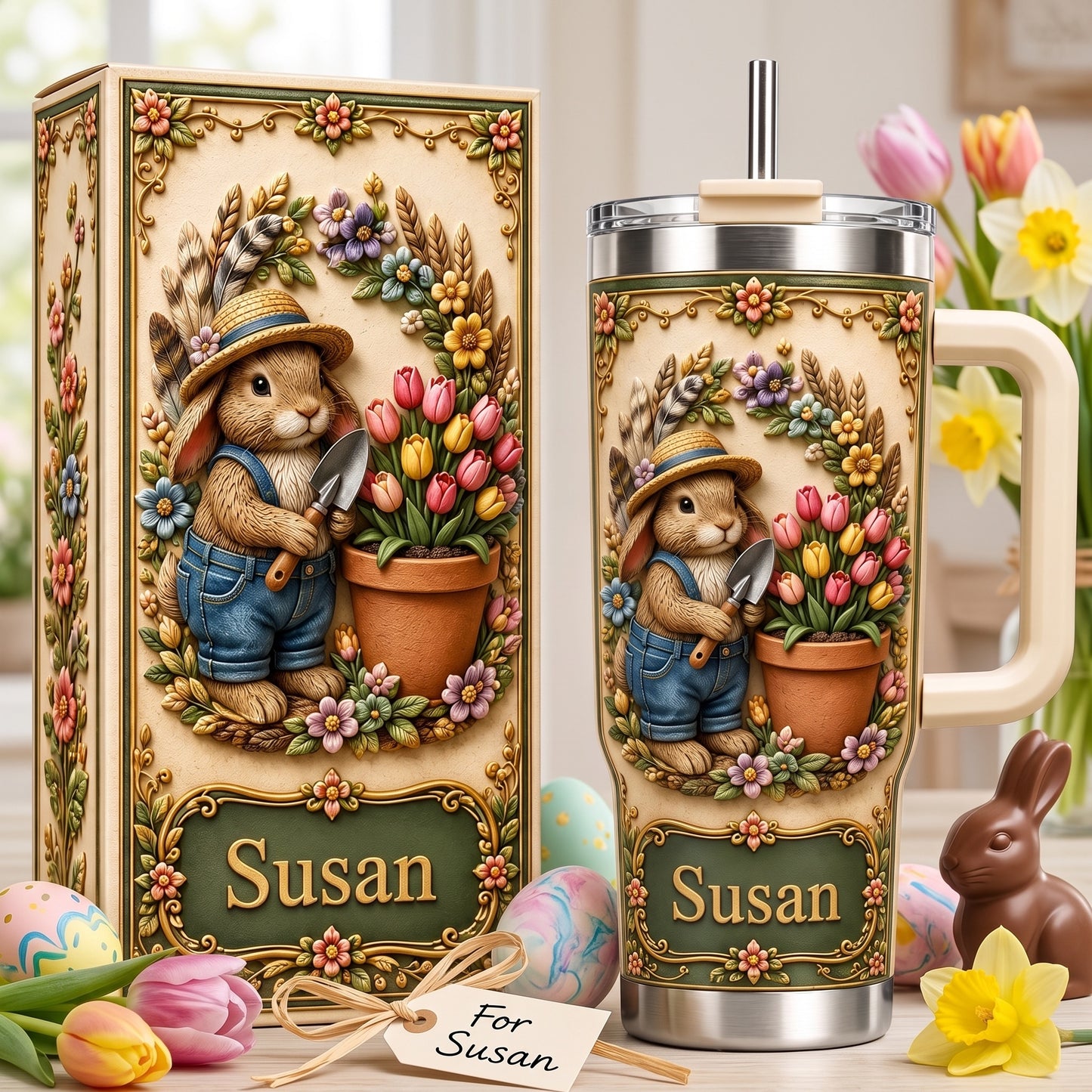 Personalized Gardening Bunny Tumbler with Name