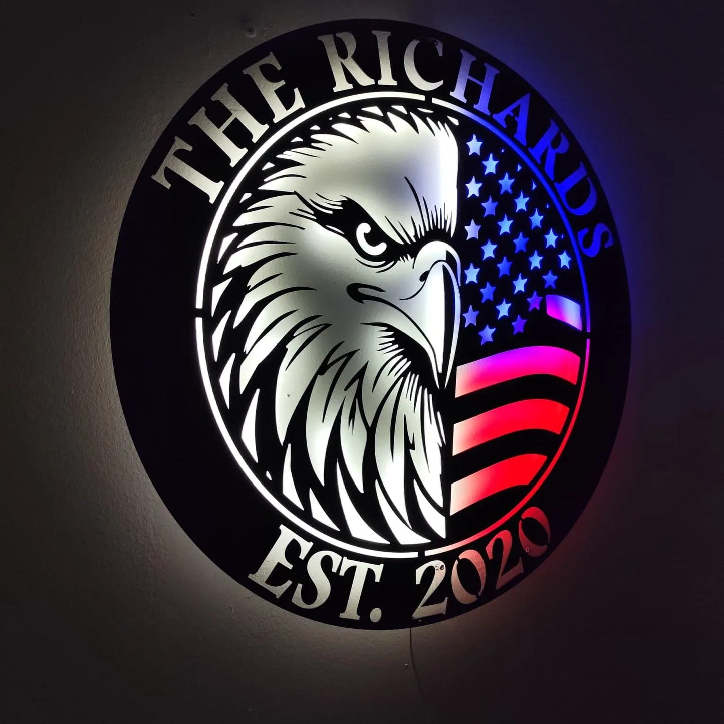 Custom Eagle-Shaped U.S. Flag LED Metal Sign
