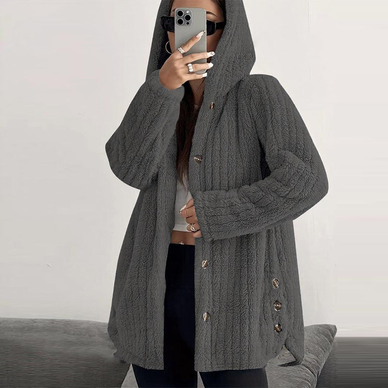 Women’s Lightweight Plush Hooded Jacket, Warm Mid-Length Teddy Bear Cardigan 🧥