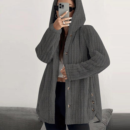 Women’s Lightweight Plush Hooded Jacket, Warm Mid-Length Teddy Bear Cardigan 🧥
