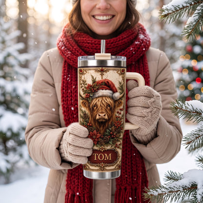 Personalized Christmas Highland Cow Tumbler with Name