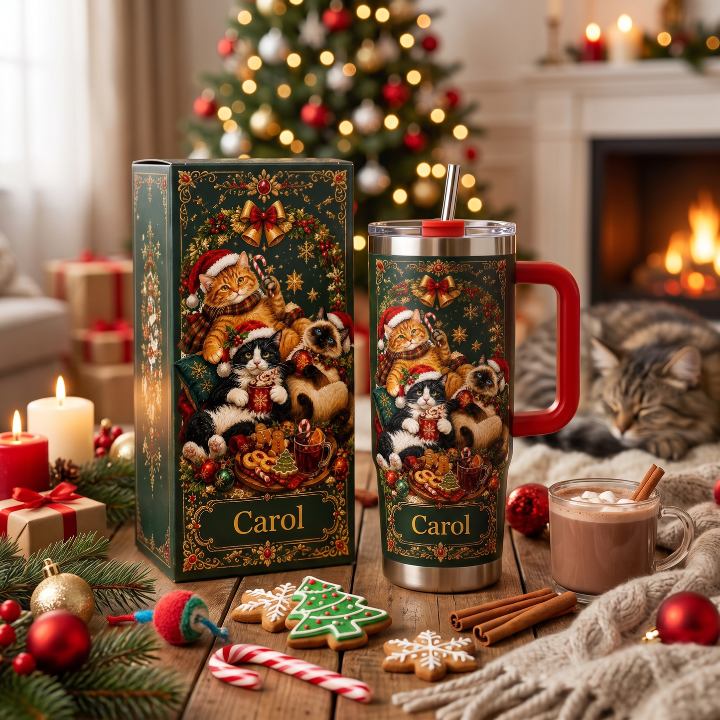 Custom Christmas Cat Tumbler Gift For Cat Lovers