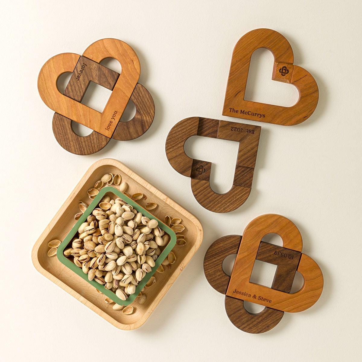 Personalized Interlocking Hearts Trivet Set