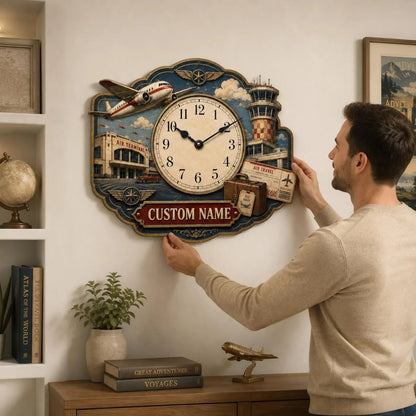 For the Man Who Loves to Travel – Personalized Aviation Wall Clock