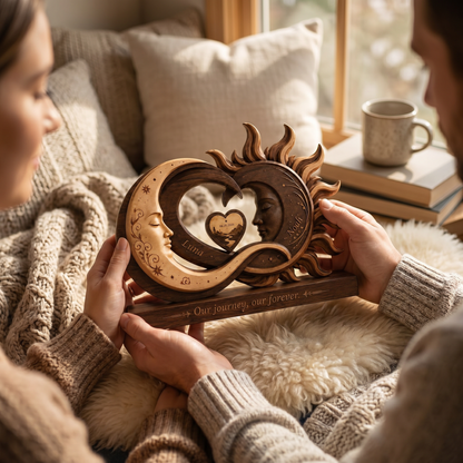Personalized Sun & Moon Sculpture – Engraved with Your Names & Special Date