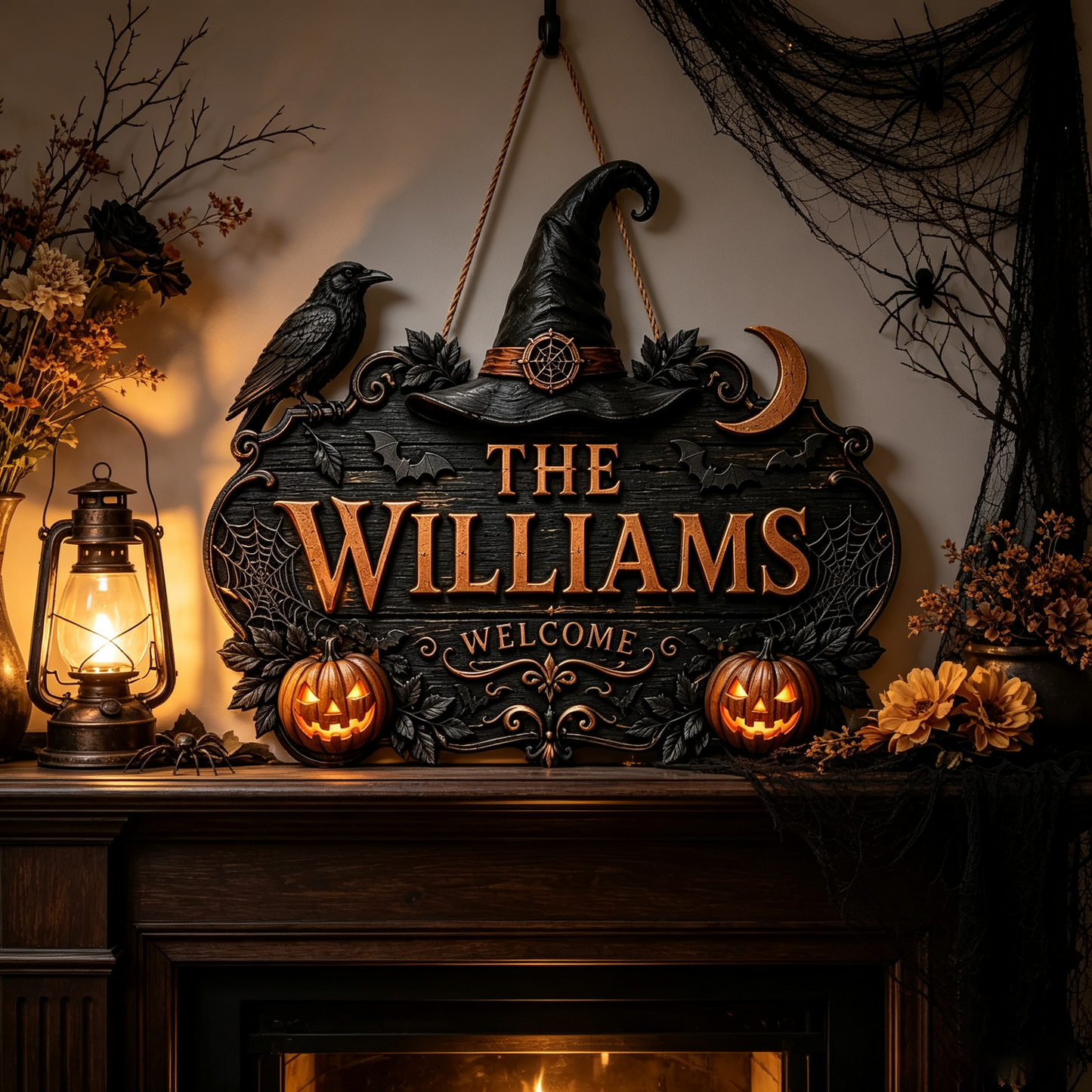 Custom Family Name Gothic Halloween Door Hanger