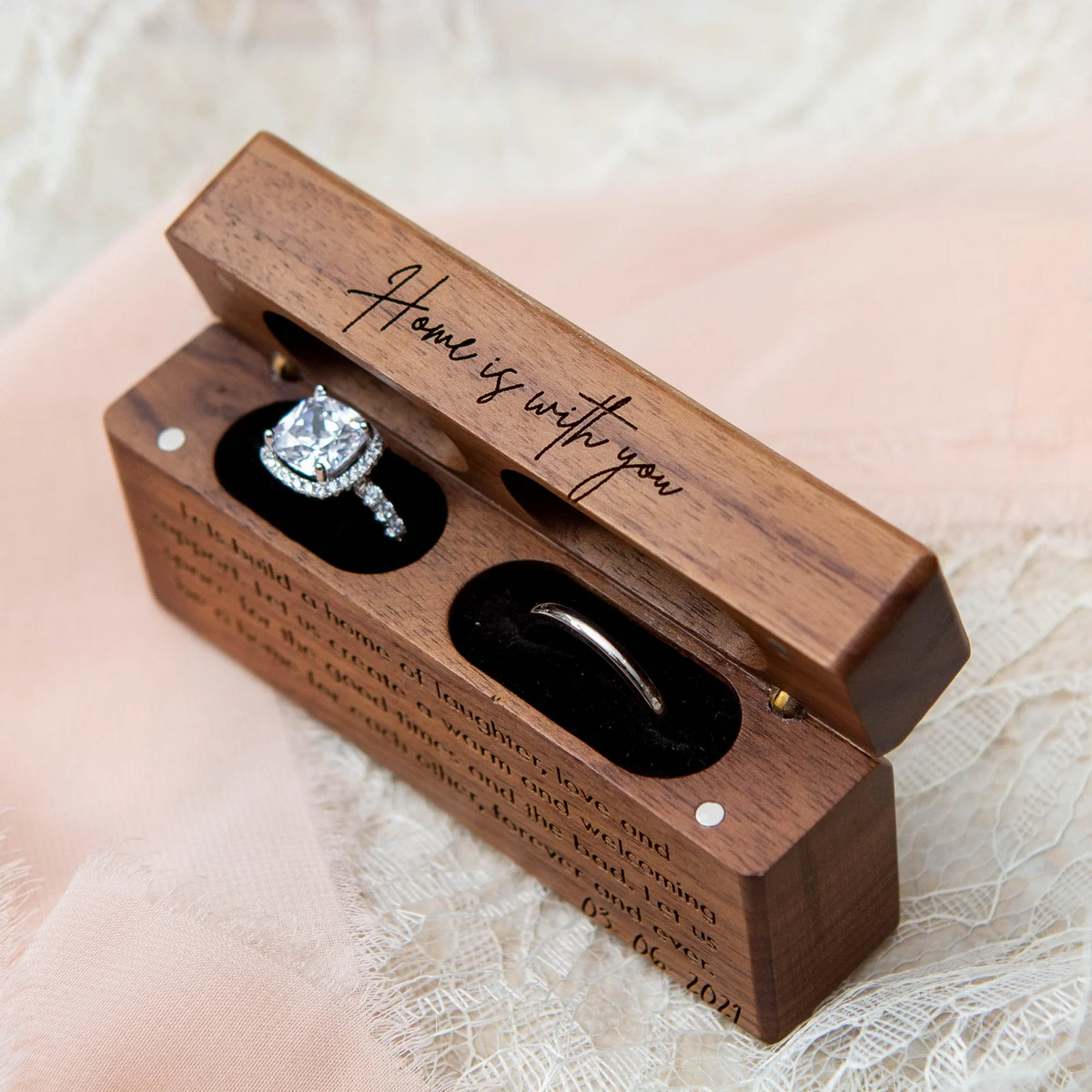 Wide Double Ring Box, Unique Proposal Gift for Her